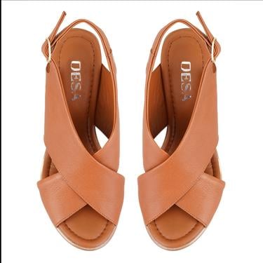  Kadın Taba Topuklu Deri Sandalet