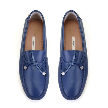  Kadın Mavi Deri Loafer