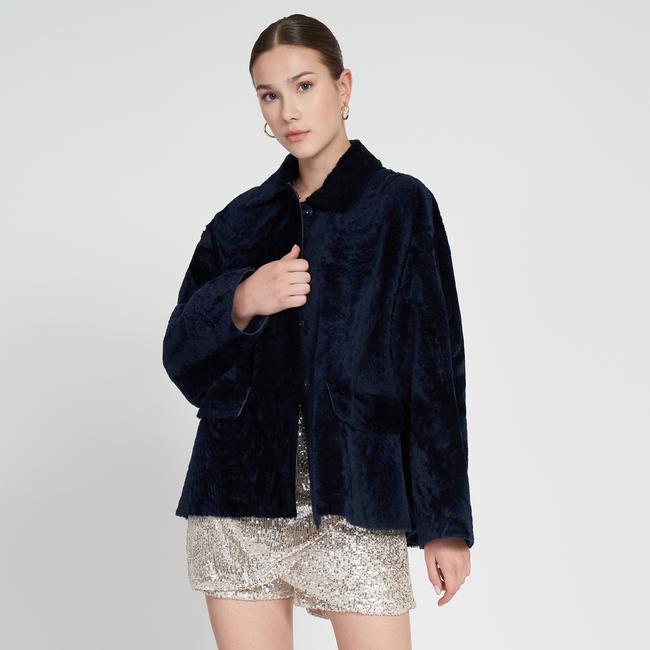  Sarah Mavi Kadın Kürk Kaban