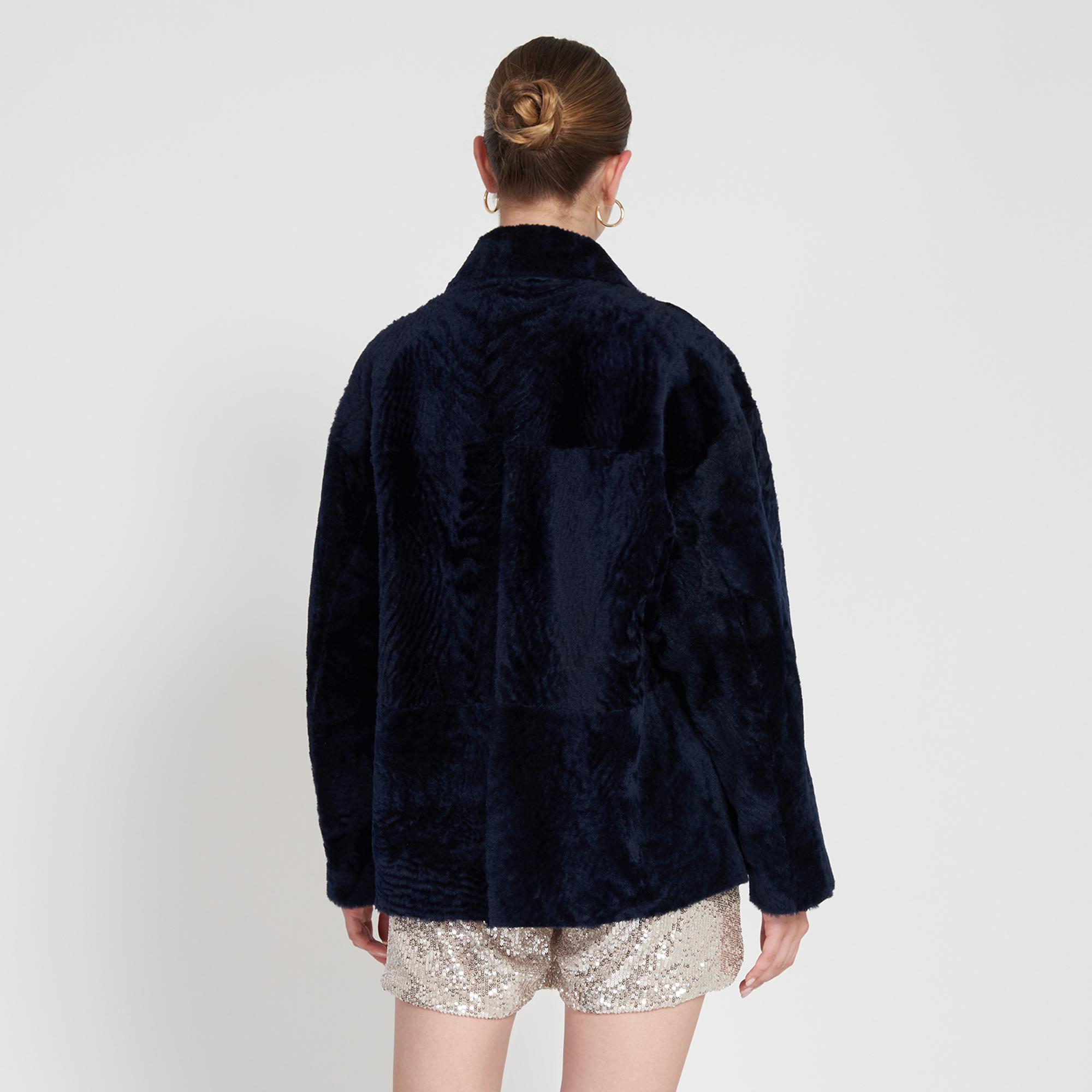 Sarah Mavi Kadın Kürk Kaban