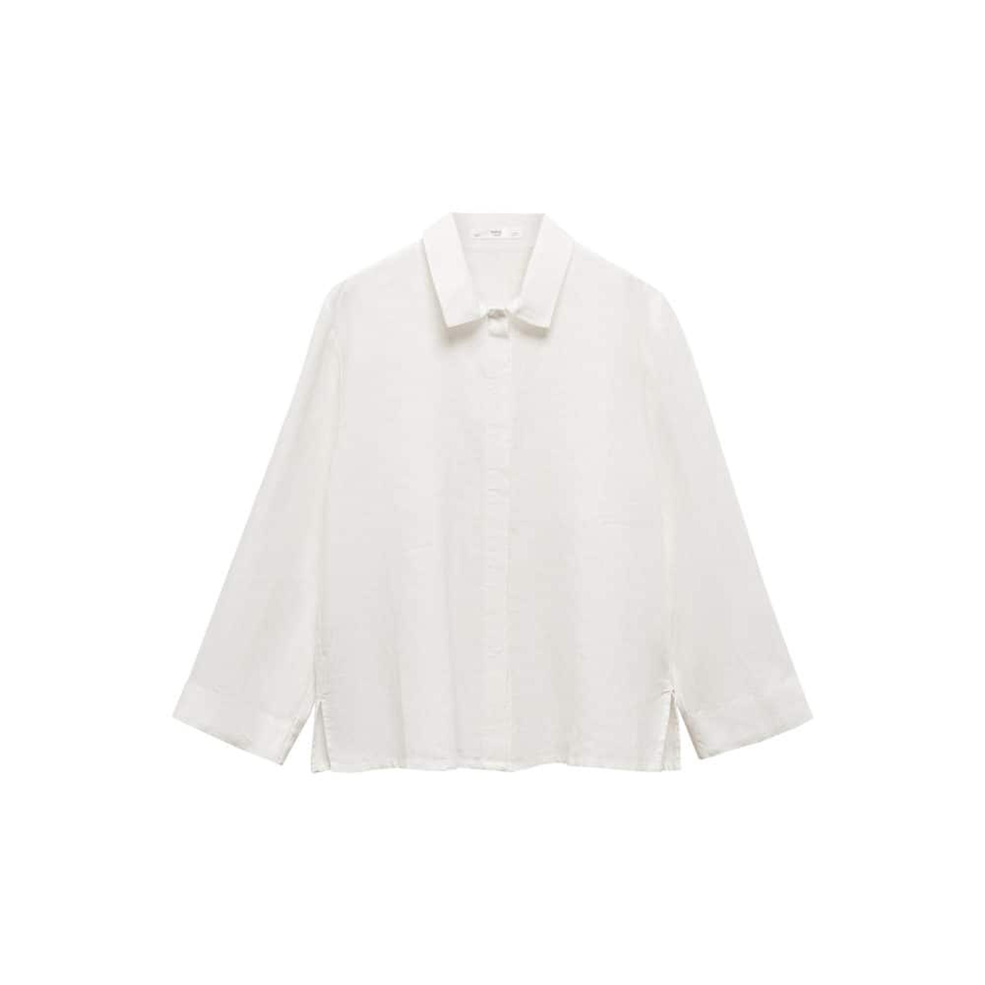 Mango Kadın %100 Keten Pijama Gömlek Beyaz