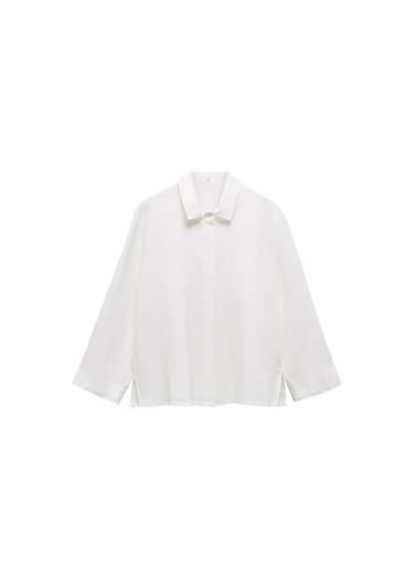  Mango Kadın %100 Keten Pijama Gömlek Beyaz