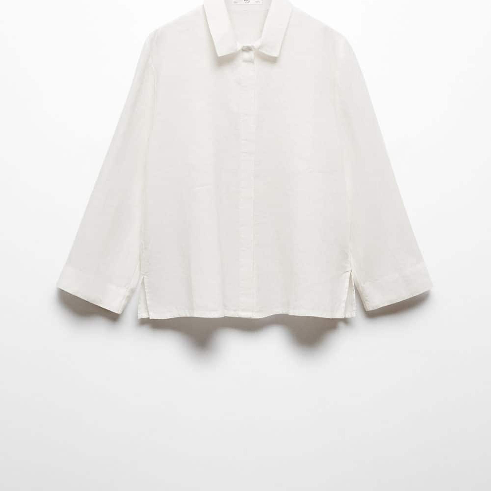 Mango Kadın %100 Keten Pijama Gömlek Beyaz