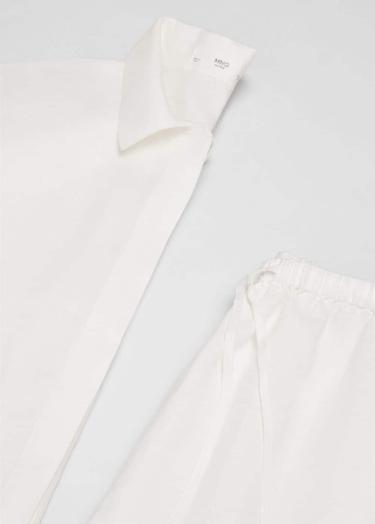  Mango Kadın %100 Keten Pijama Gömlek Beyaz