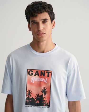  GANT Erkek Mavi Regular Fit Bisiklet Yaka Baskılı T-shirt