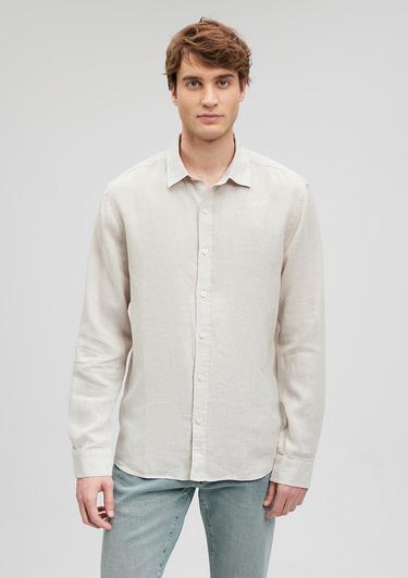  Mavi Bej Keten Gömlek Slim Fit / Dar Kesim 021190-70144