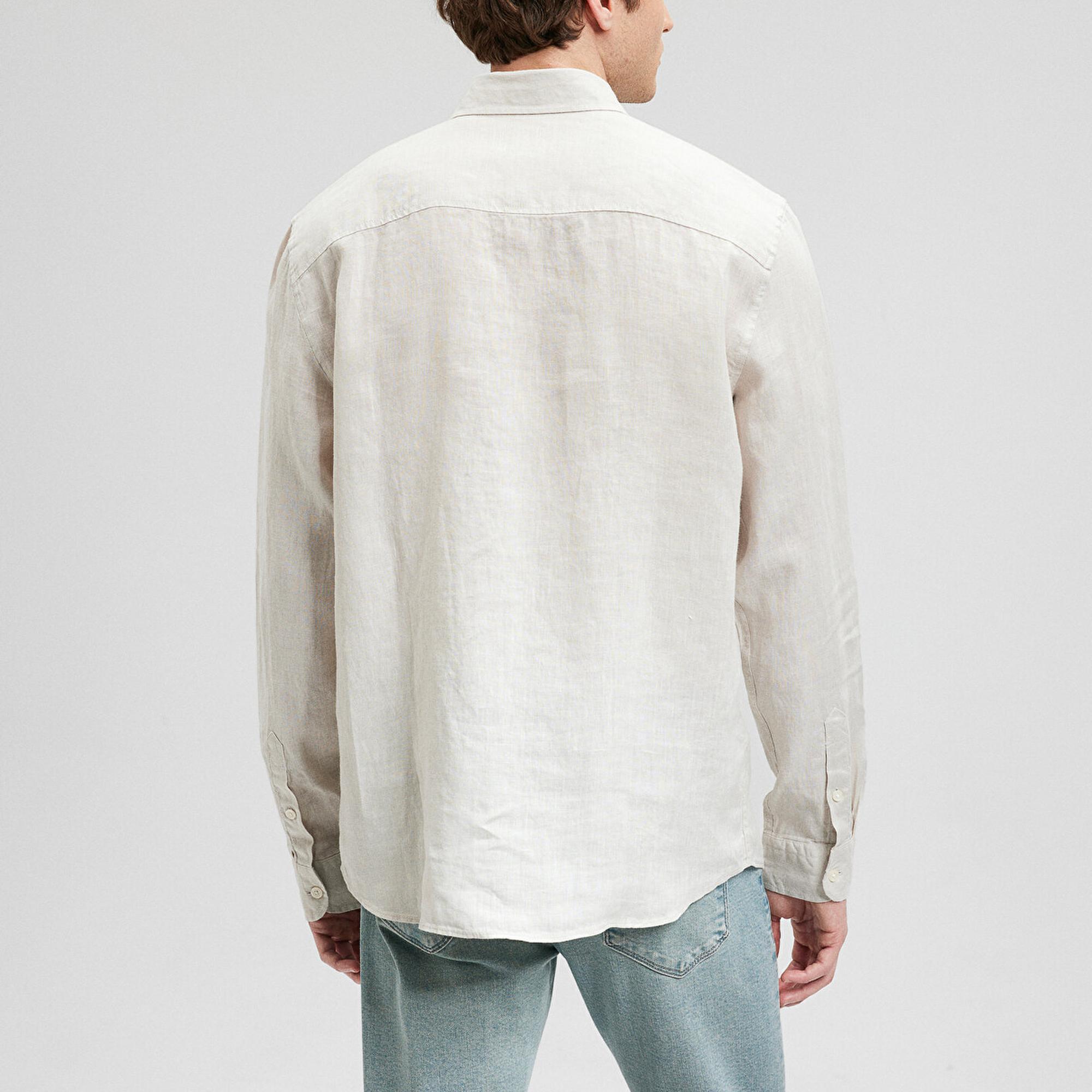 Mavi Bej Keten Gömlek Slim Fit / Dar Kesim 021190-70144