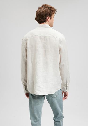  Mavi Bej Keten Gömlek Slim Fit / Dar Kesim 021190-70144