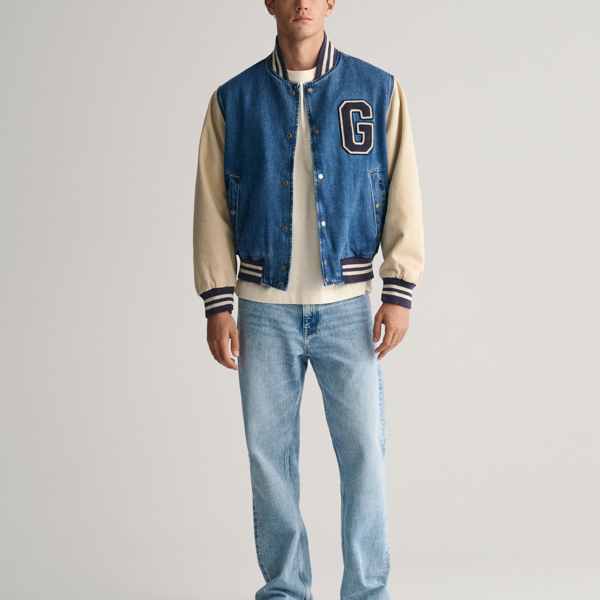 GANT Erkek Lacivert Relaxed Fit Hakim Yaka Logolu Bomber Ceket