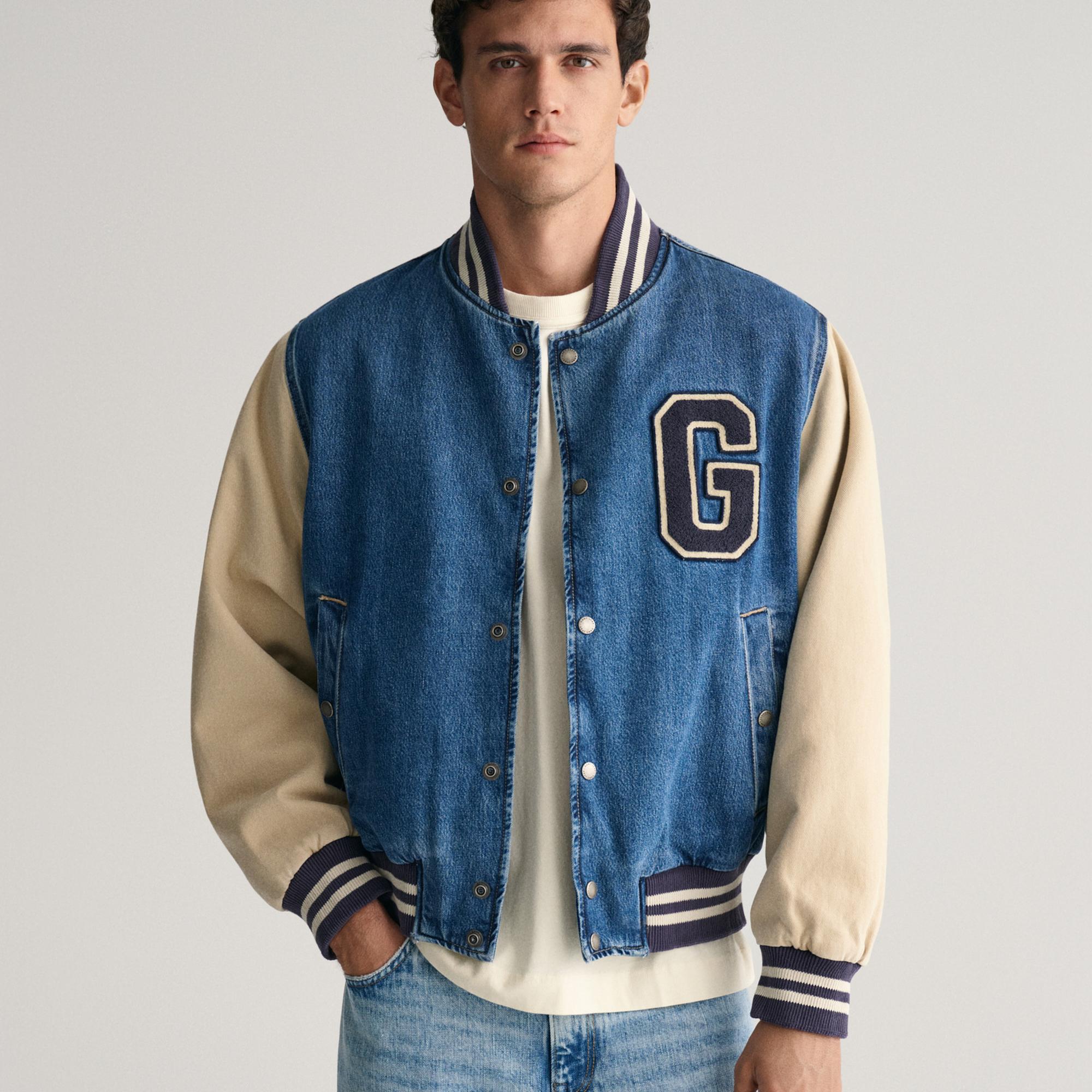 GANT Erkek Lacivert Relaxed Fit Hakim Yaka Logolu Bomber Ceket