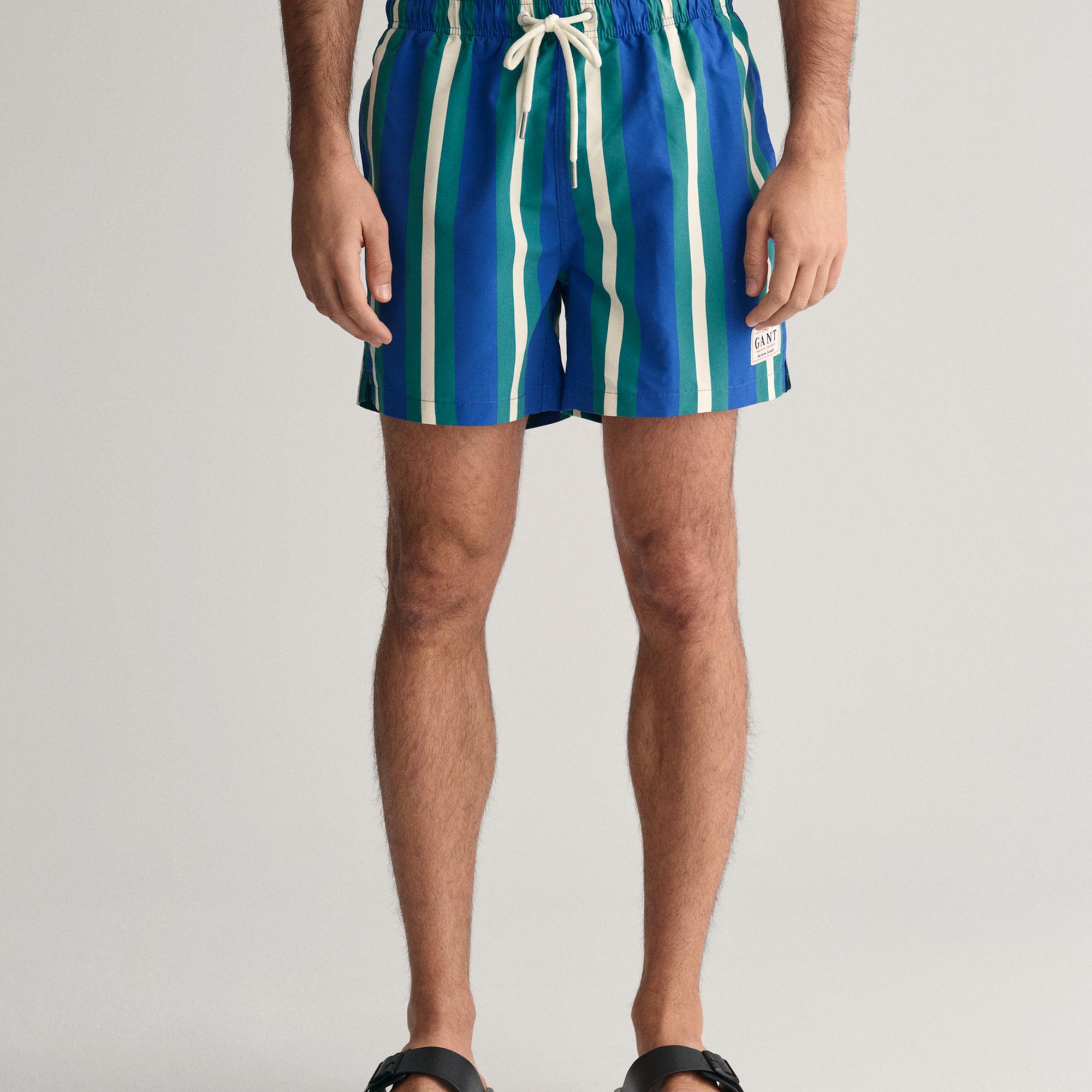 GANT Erkek Mavi Regular Fit Çizgili Mayo Şort