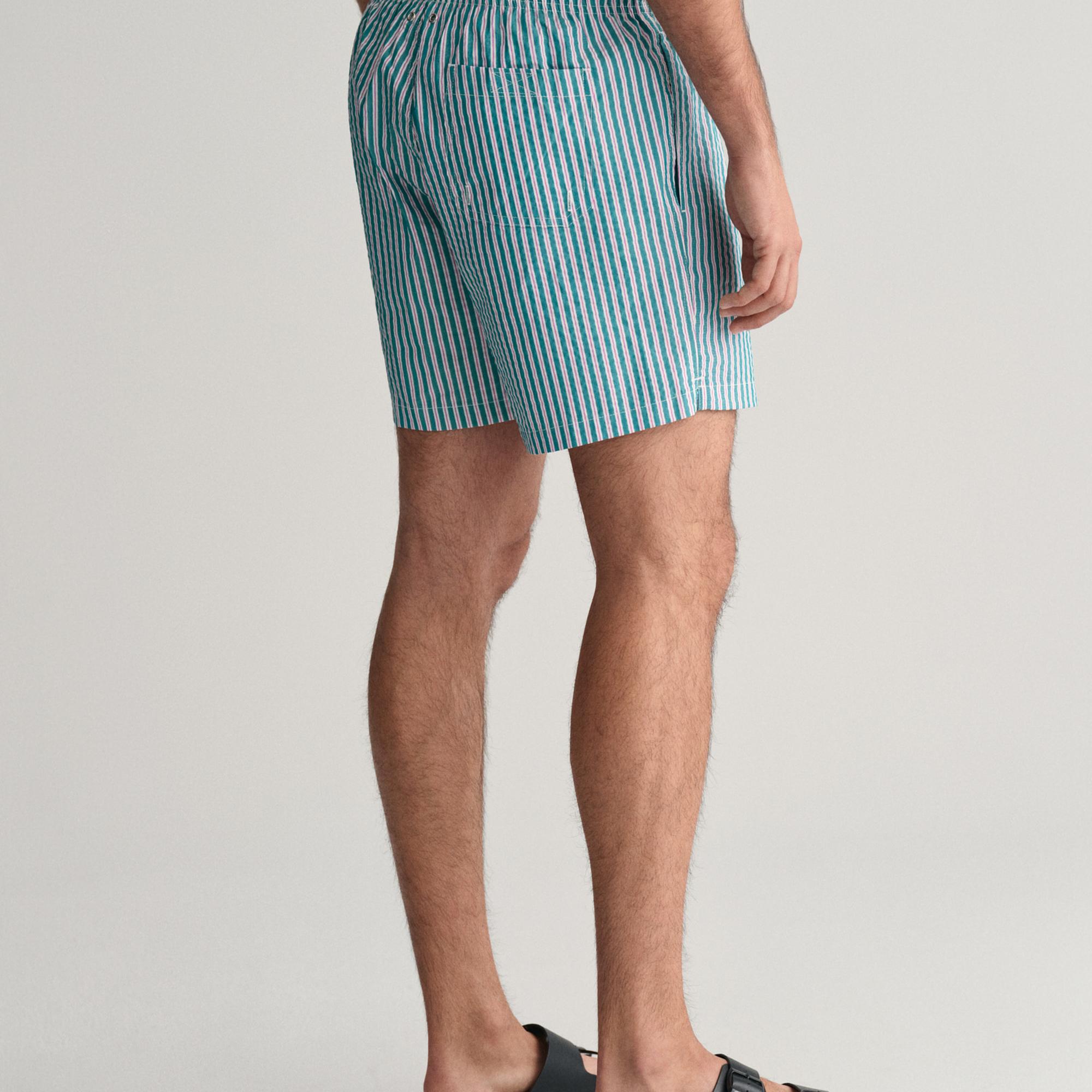 GANT Erkek Yeşil Regular Fit Çizgili Mayo Şort