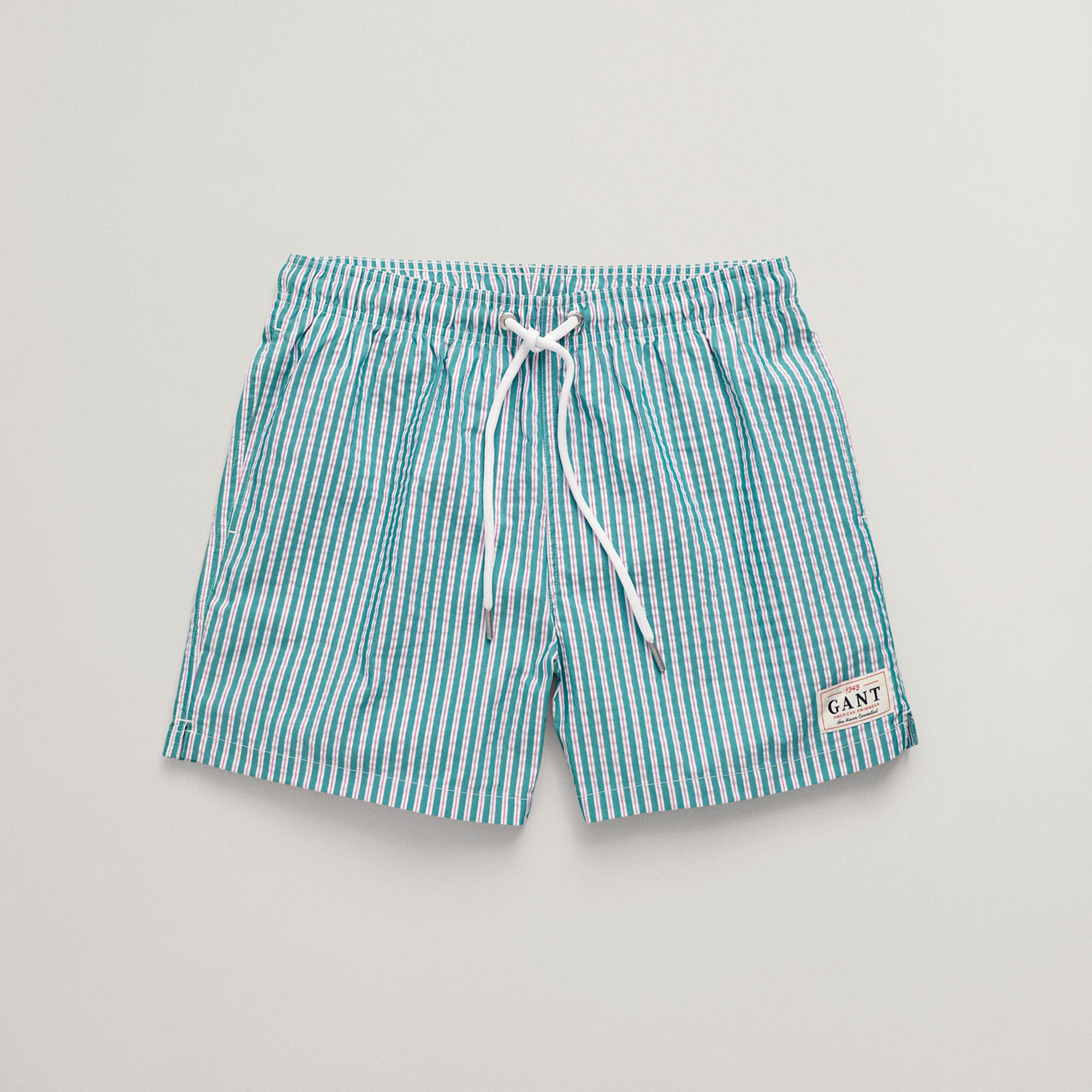 GANT Erkek Yeşil Regular Fit Çizgili Mayo Şort