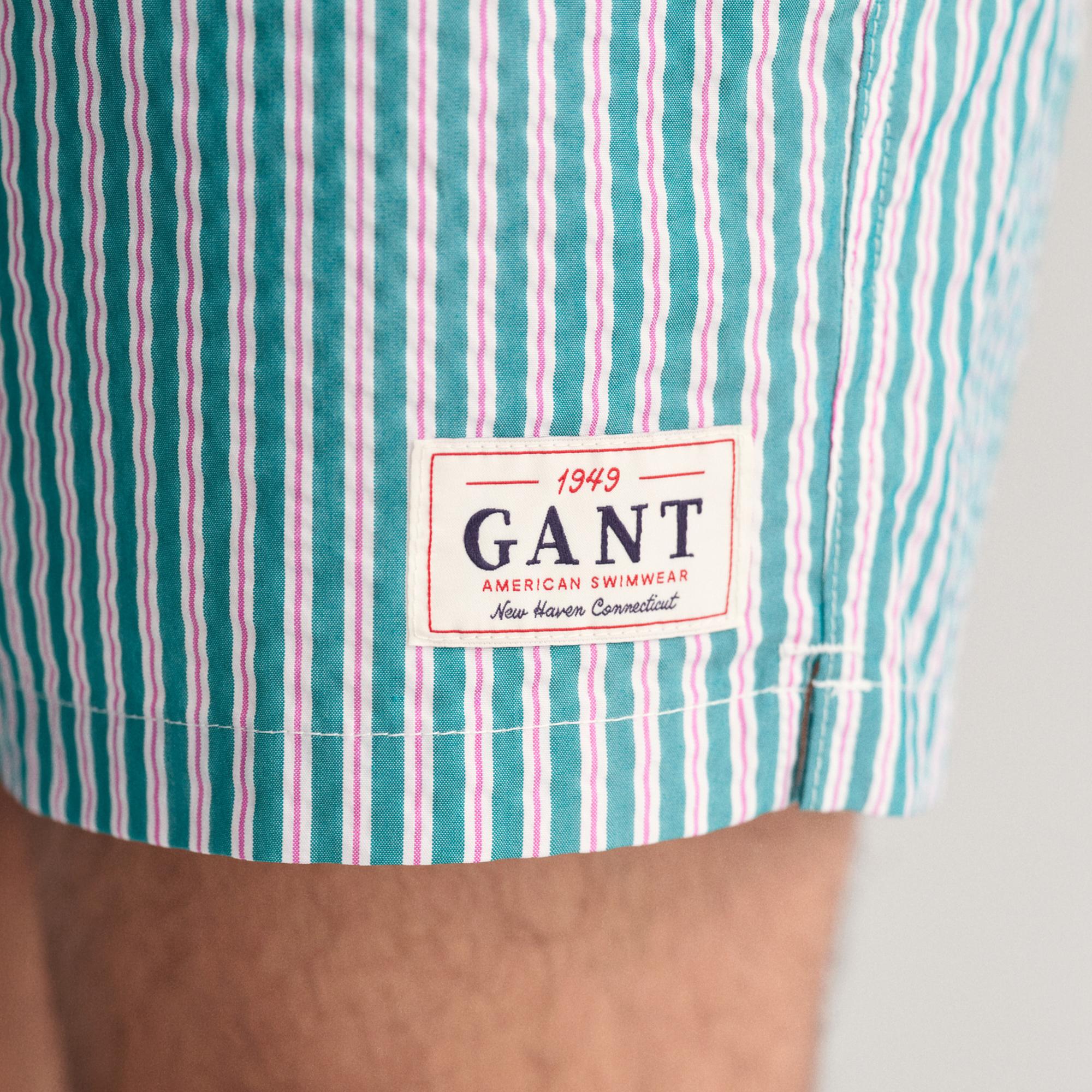 GANT Erkek Yeşil Regular Fit Çizgili Mayo Şort