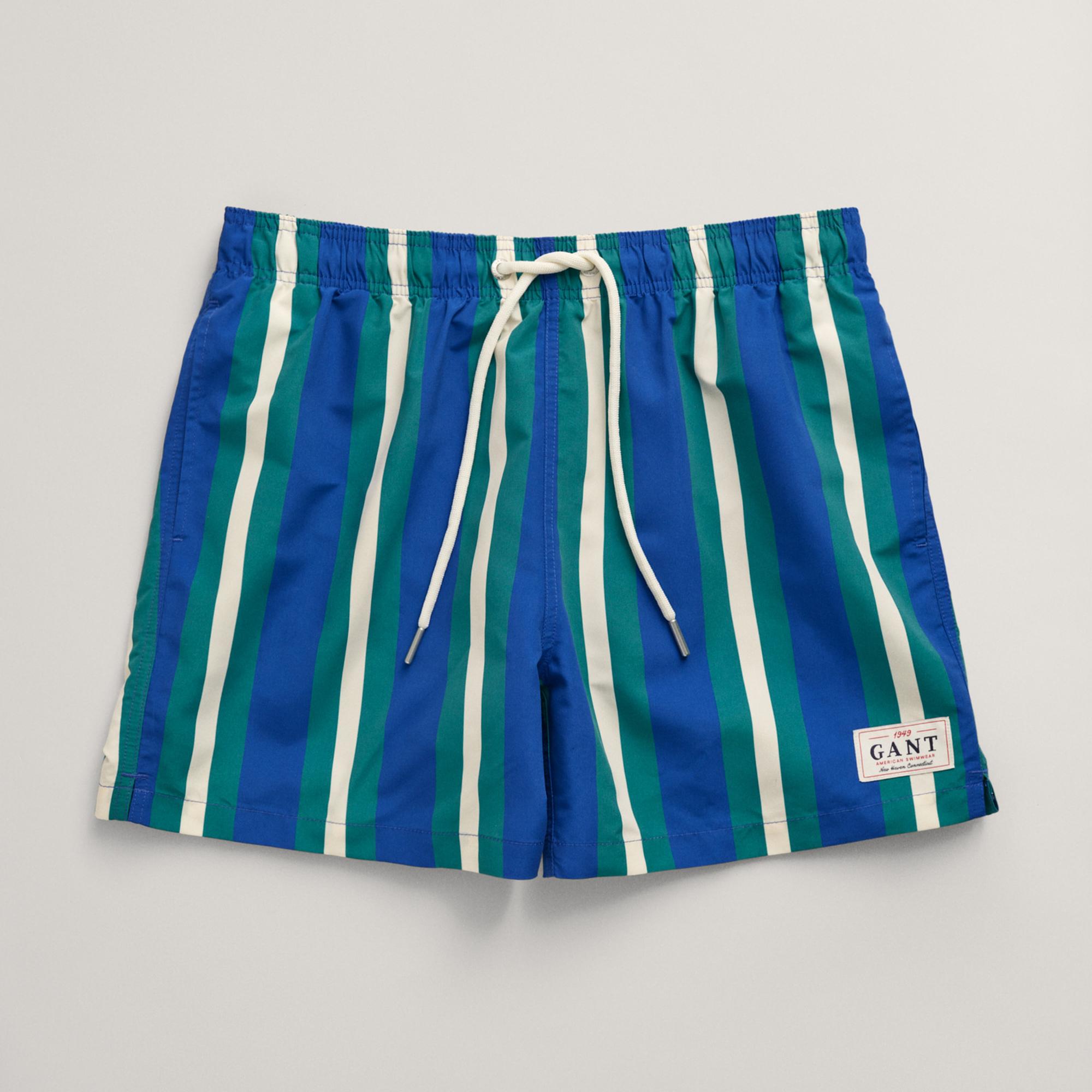 GANT Erkek Mavi Regular Fit Çizgili Mayo Şort