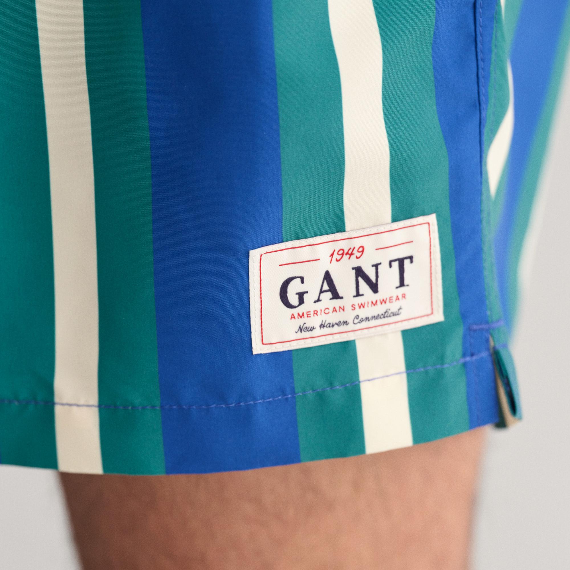 GANT Erkek Mavi Regular Fit Çizgili Mayo Şort
