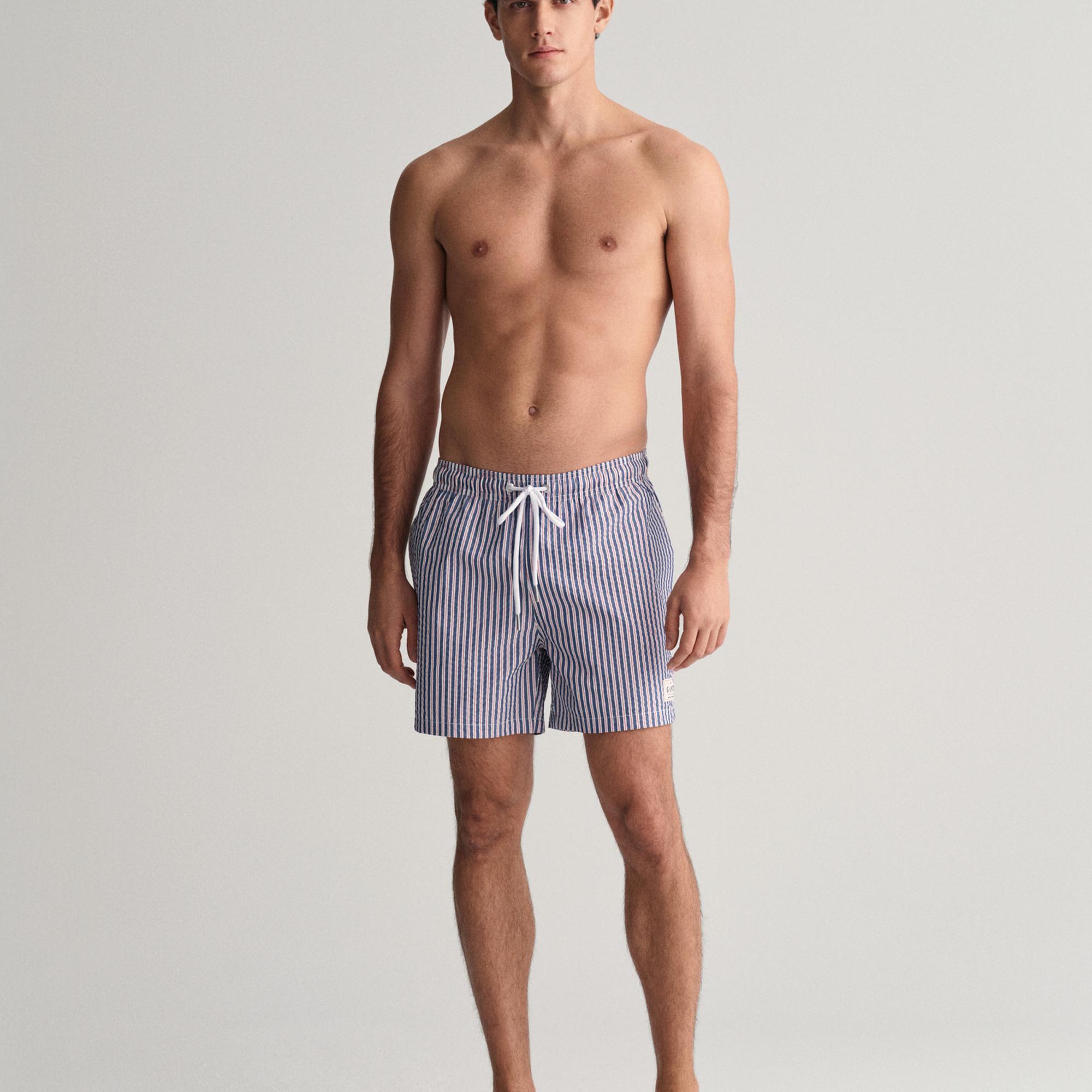 GANT Erkek Mavi Regular Fit Çizgili Mayo Şort