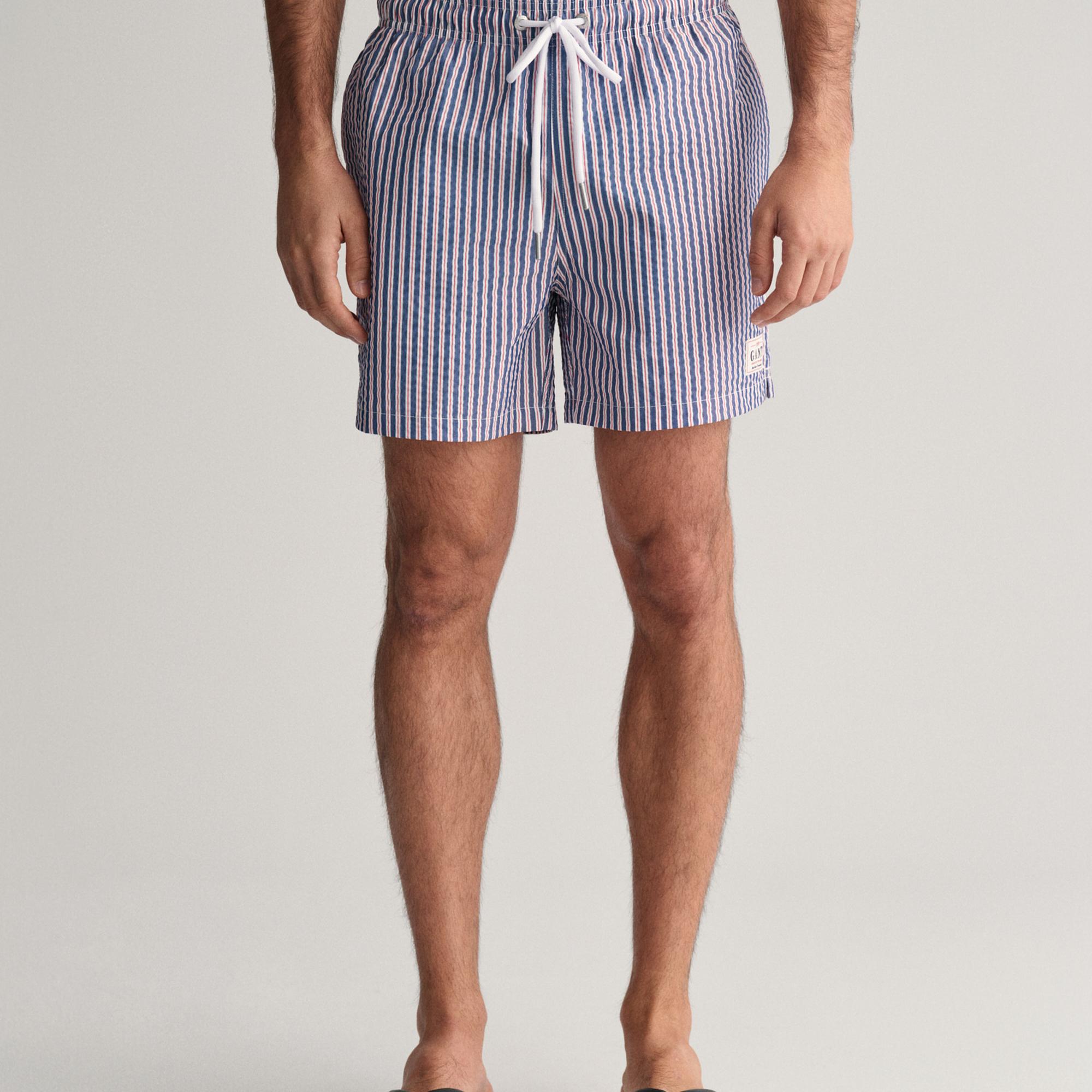 GANT Erkek Mavi Regular Fit Çizgili Mayo Şort