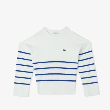  Kadın Relaxed Fit Bisiklet Yaka Çizgili Beyaz Triko