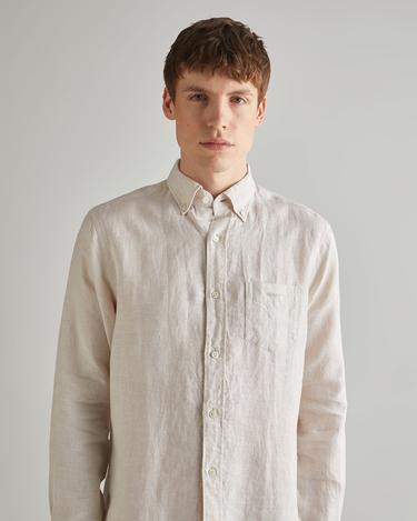  GANT Erkek Bej Regular Fit Çizgili Keten Gömlek