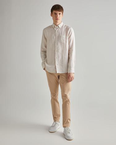  GANT Erkek Bej Regular Fit Çizgili Keten Gömlek