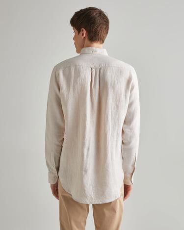  GANT Erkek Bej Regular Fit Çizgili Keten Gömlek