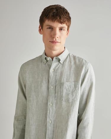  GANT Erkek Yeşil Regular Fit Çizgili Keten Gömlek