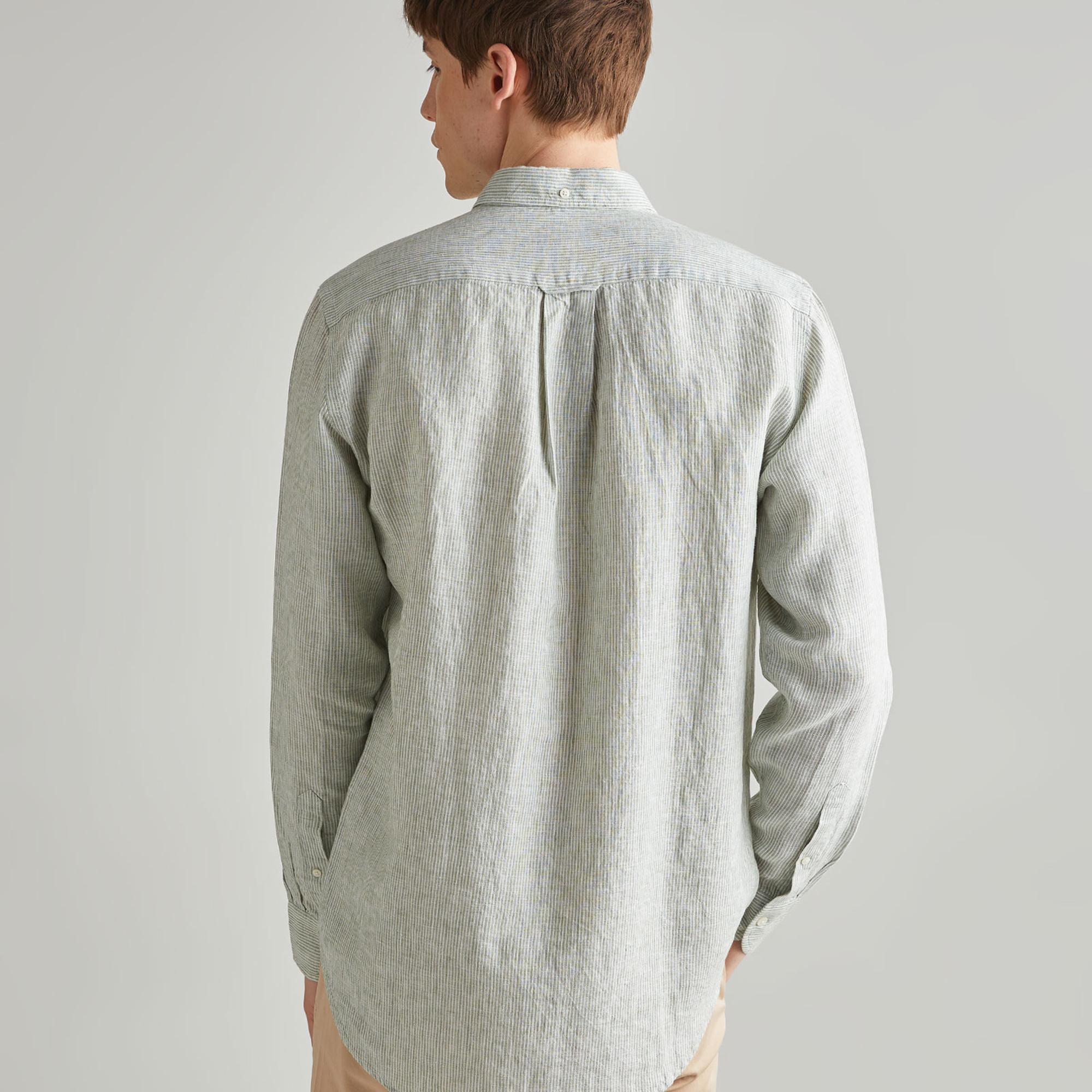 GANT Erkek Yeşil Regular Fit Çizgili Keten Gömlek