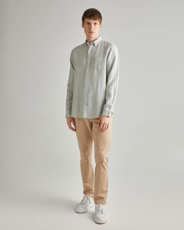  GANT Erkek Yeşil Regular Fit Çizgili Keten Gömlek