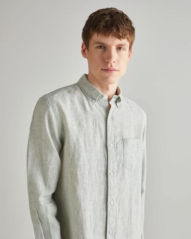  GANT Erkek Yeşil Regular Fit Çizgili Keten Gömlek