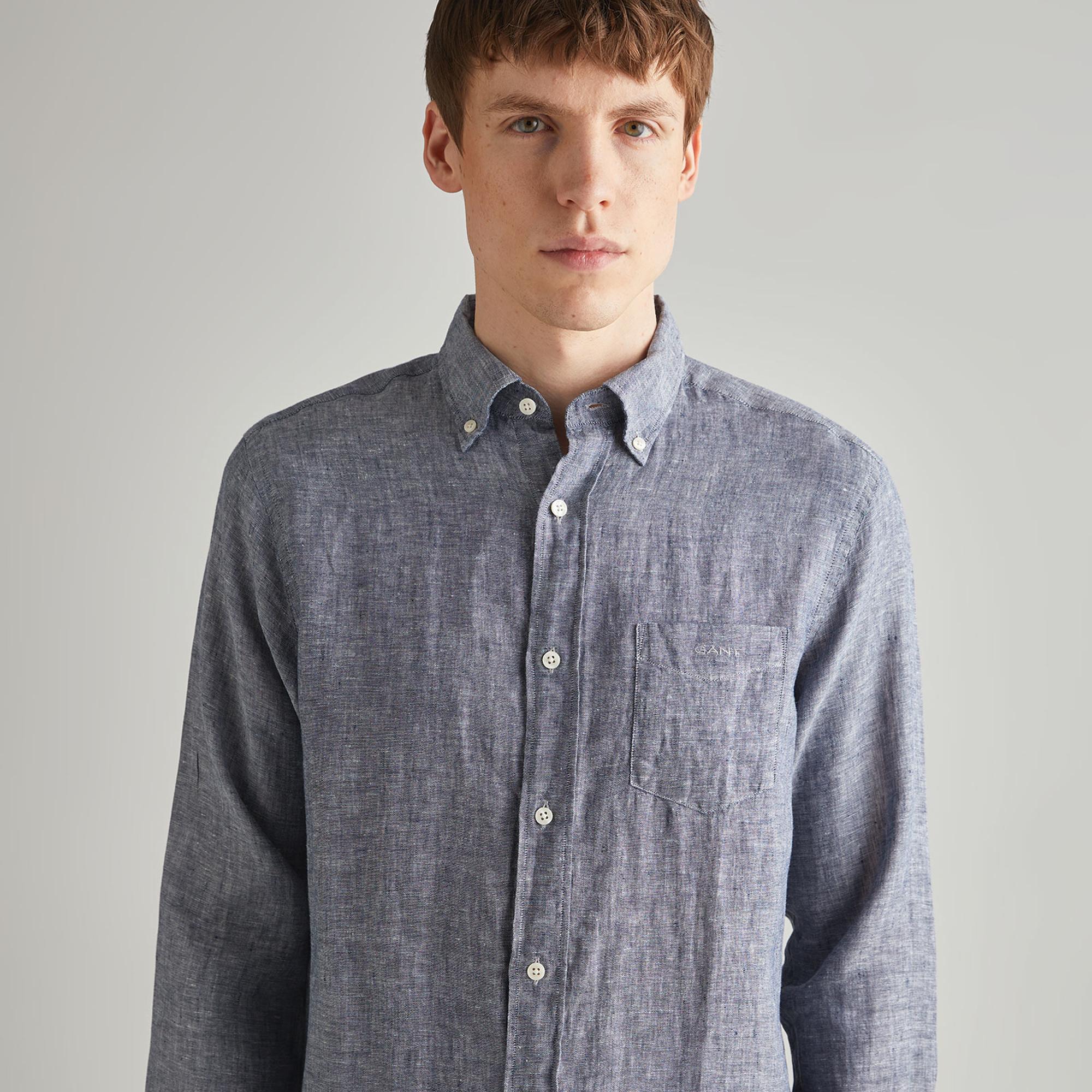 GANT Erkek Lacivert Regular Fit Keten Gömlek