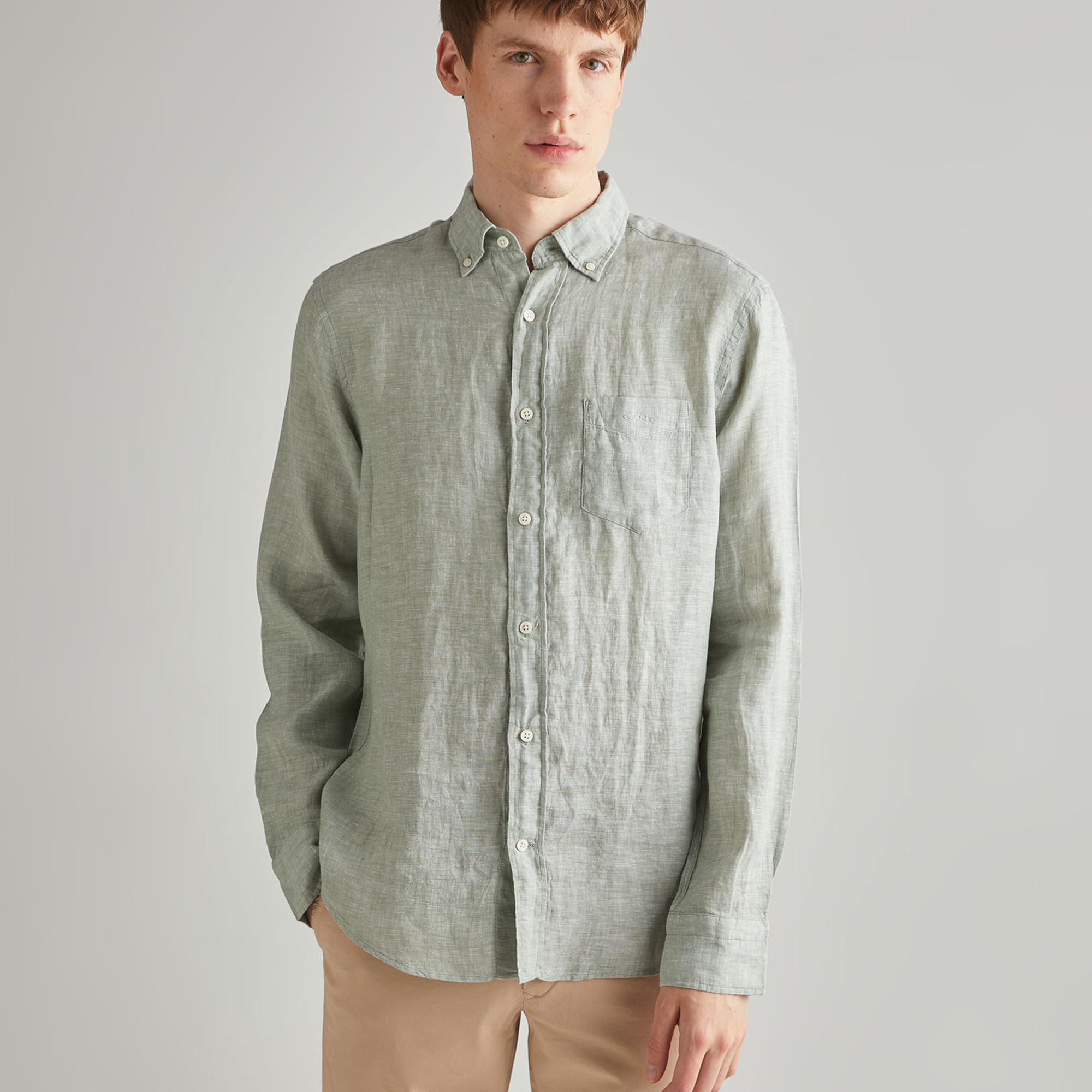 GANT Erkek Yeşil Regular Fit Keten Gömlek