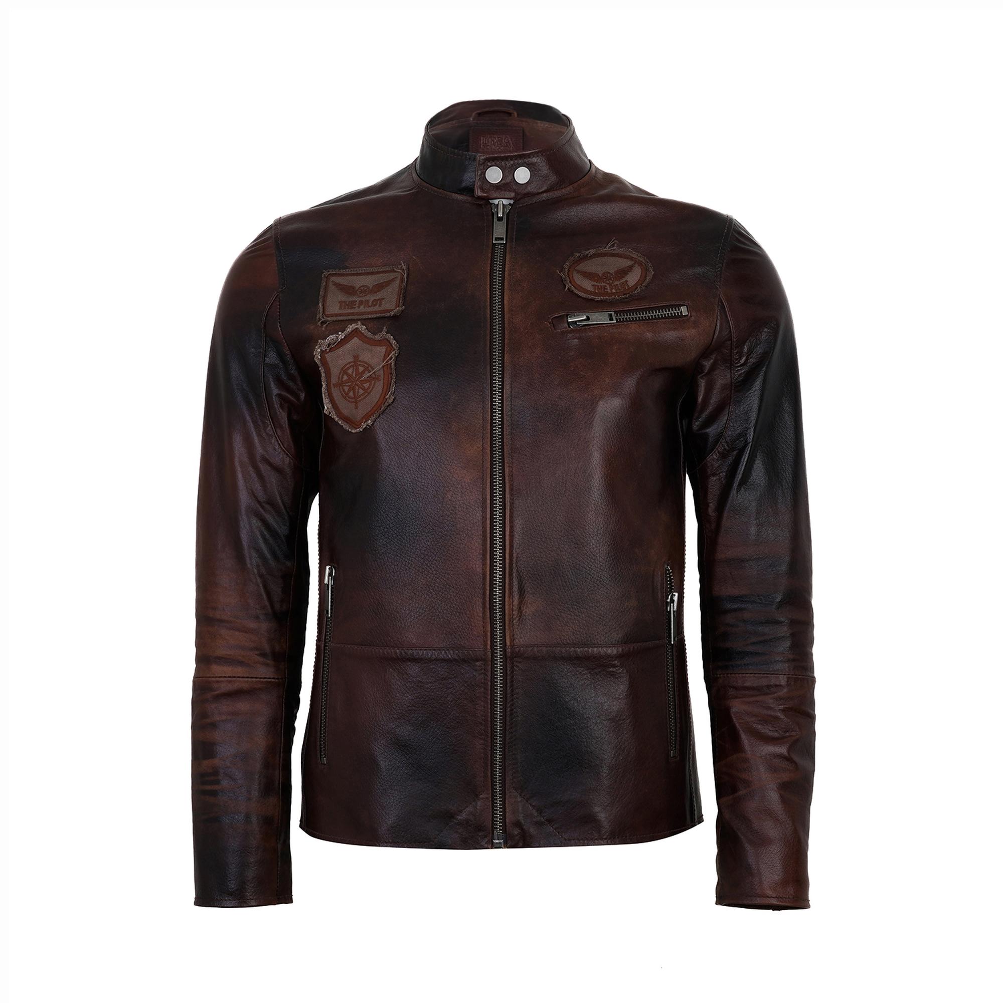 Kahve Erkek Vintage Deri Biker Ceket