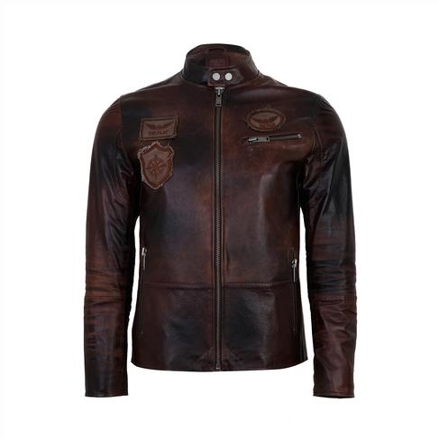  Kahve Erkek Vintage Deri Biker Ceket