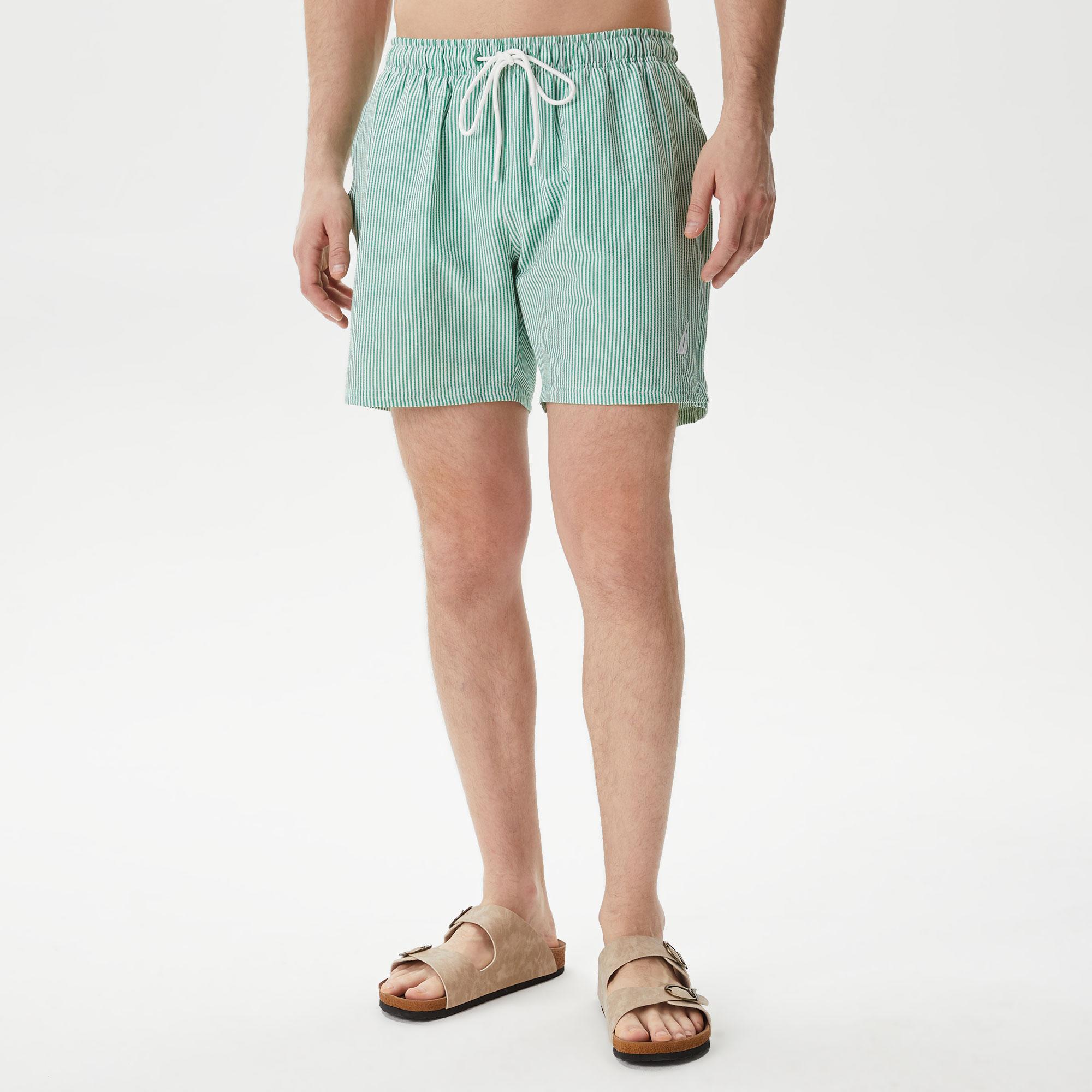 Nautica Erkek Yeşil Regular Fit Çizgili Mayo Şort