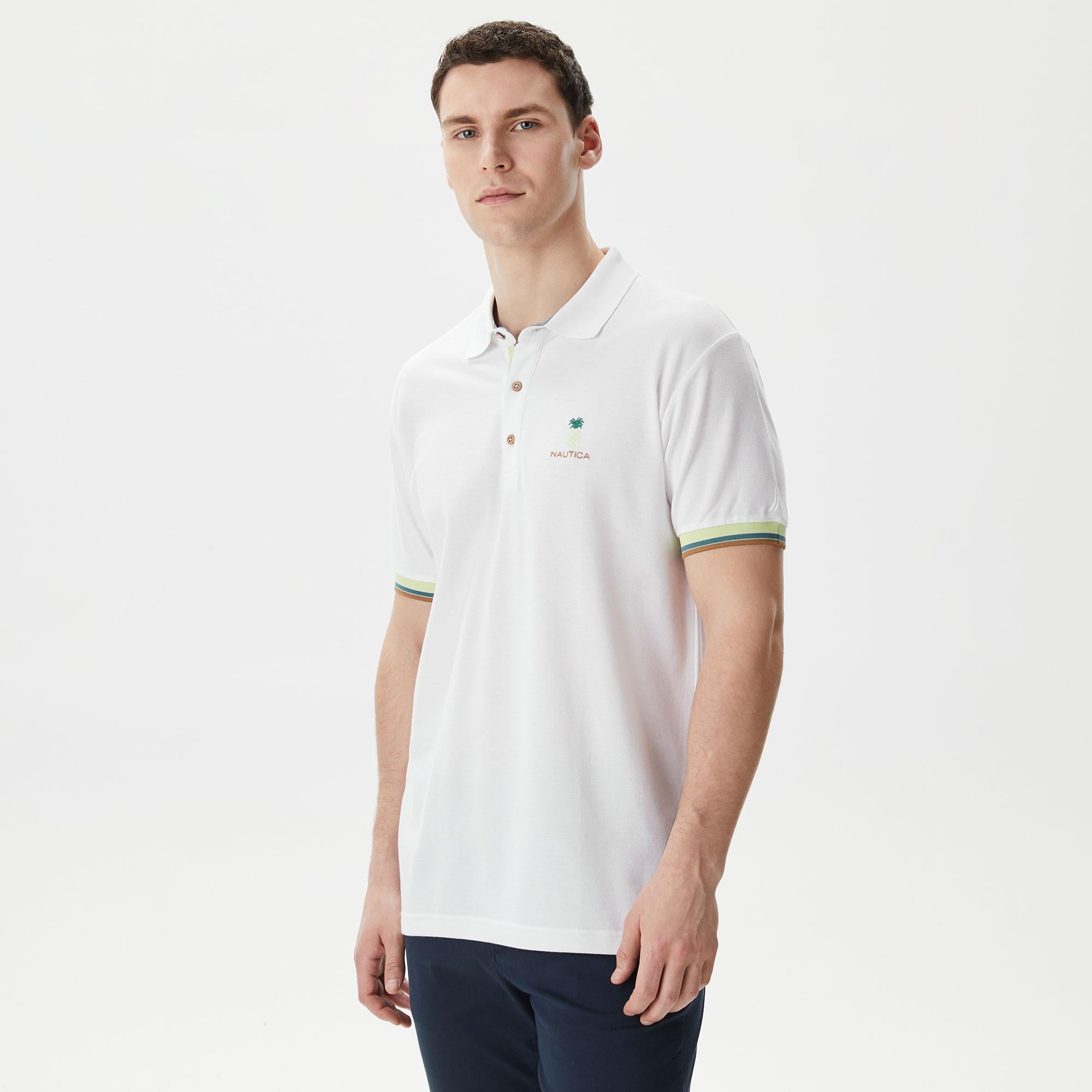 Nautica Erkek Beyaz Classic Fit Kısa Kollu Polo Yaka T-Shirt