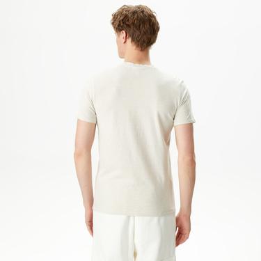  Erkek Regular Fit Bisiklet Yaka Çizgili Bej T-Shirt