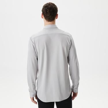  Erkek Slim Fit Düğmeli Yaka Gri Gömlek