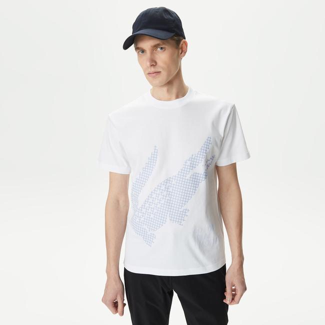  Erkek Regular Fit Bisiklet Yaka Baskılı Beyaz T-Shirt