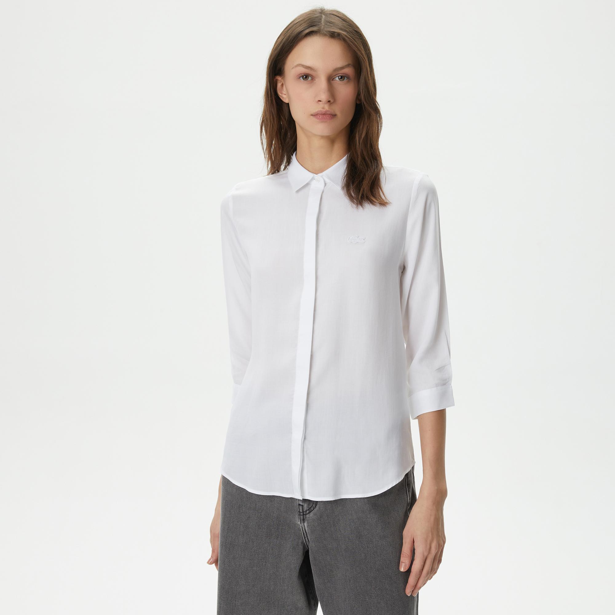 Lacoste Kadın Regular Fit Yarım Kol Beyaz Gömlek