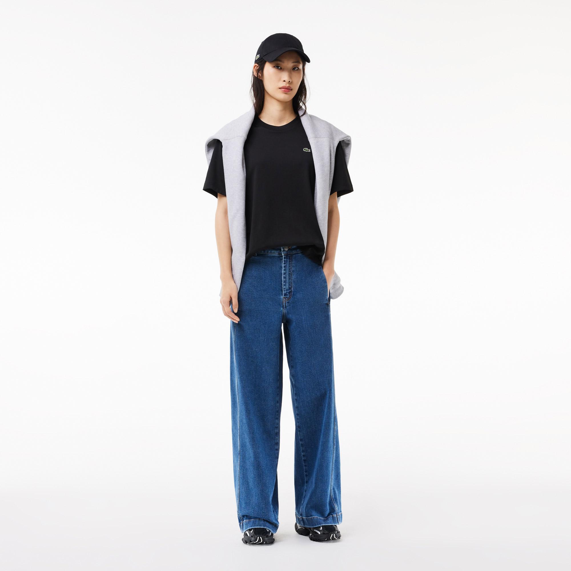 Lacoste Kadın Relaxed Fit Bisiklet Yaka Siyah T-Shirt