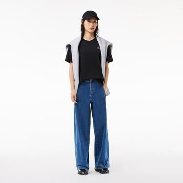  Lacoste Kadın Relaxed Fit Bisiklet Yaka Siyah T-Shirt