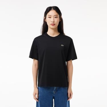  Lacoste Kadın Relaxed Fit Bisiklet Yaka Siyah T-Shirt