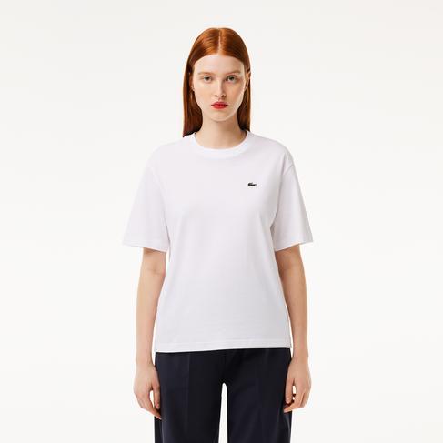  Lacoste Kadın Relaxed Fit Bisiklet Yaka Beyaz T-Shirt