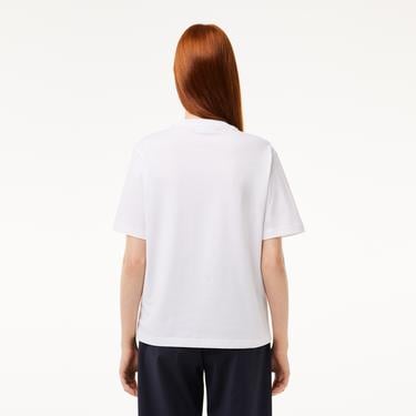  Lacoste Kadın Relaxed Fit Bisiklet Yaka Beyaz T-Shirt
