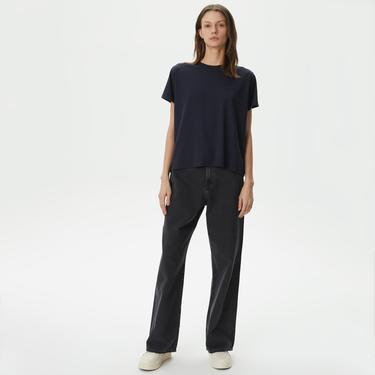  Kadın Loose Fit Bisiklet Yaka Siyah T-Shirt