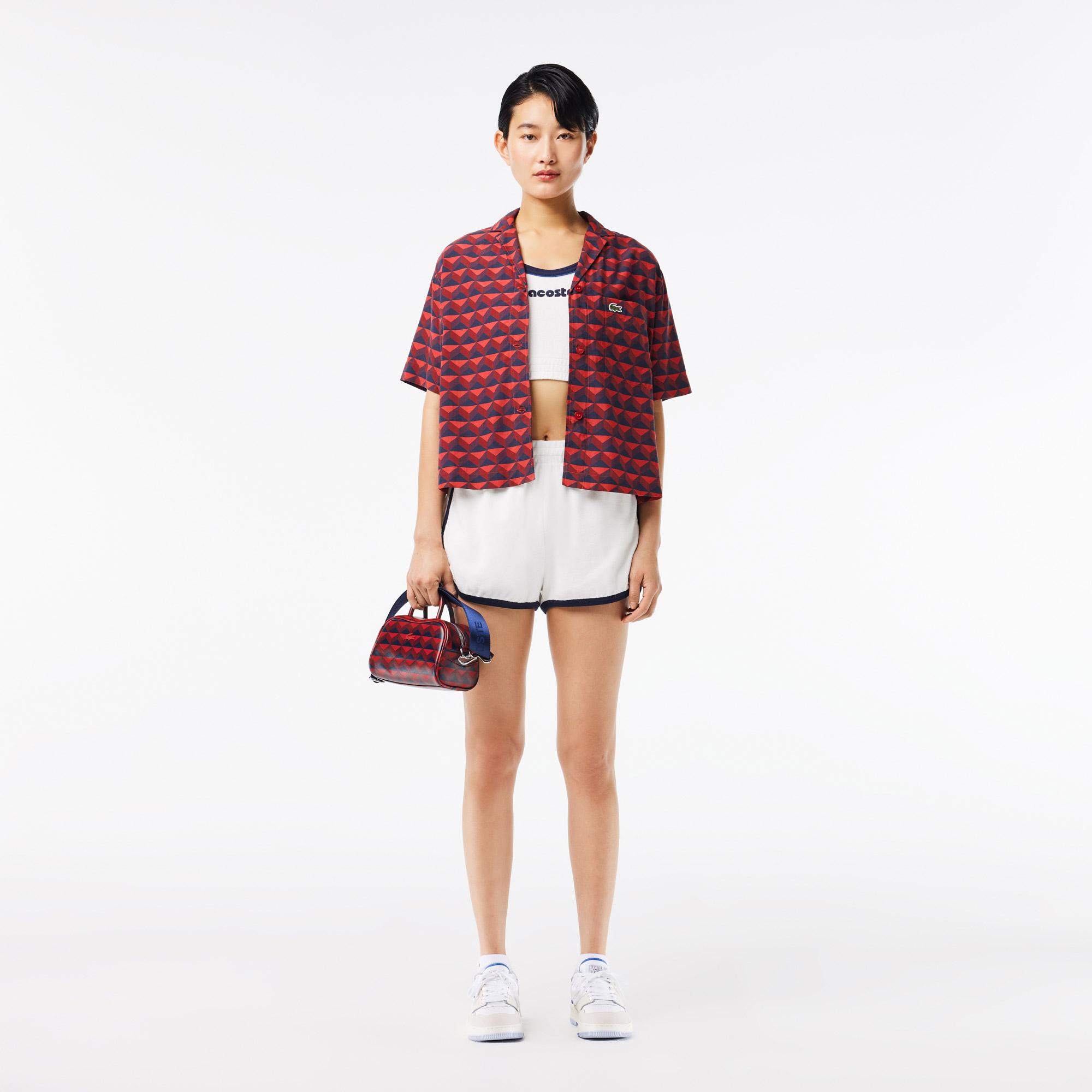 Kadın Relaxed Fit Kısa Kollu Monogram Bordo Gömlek