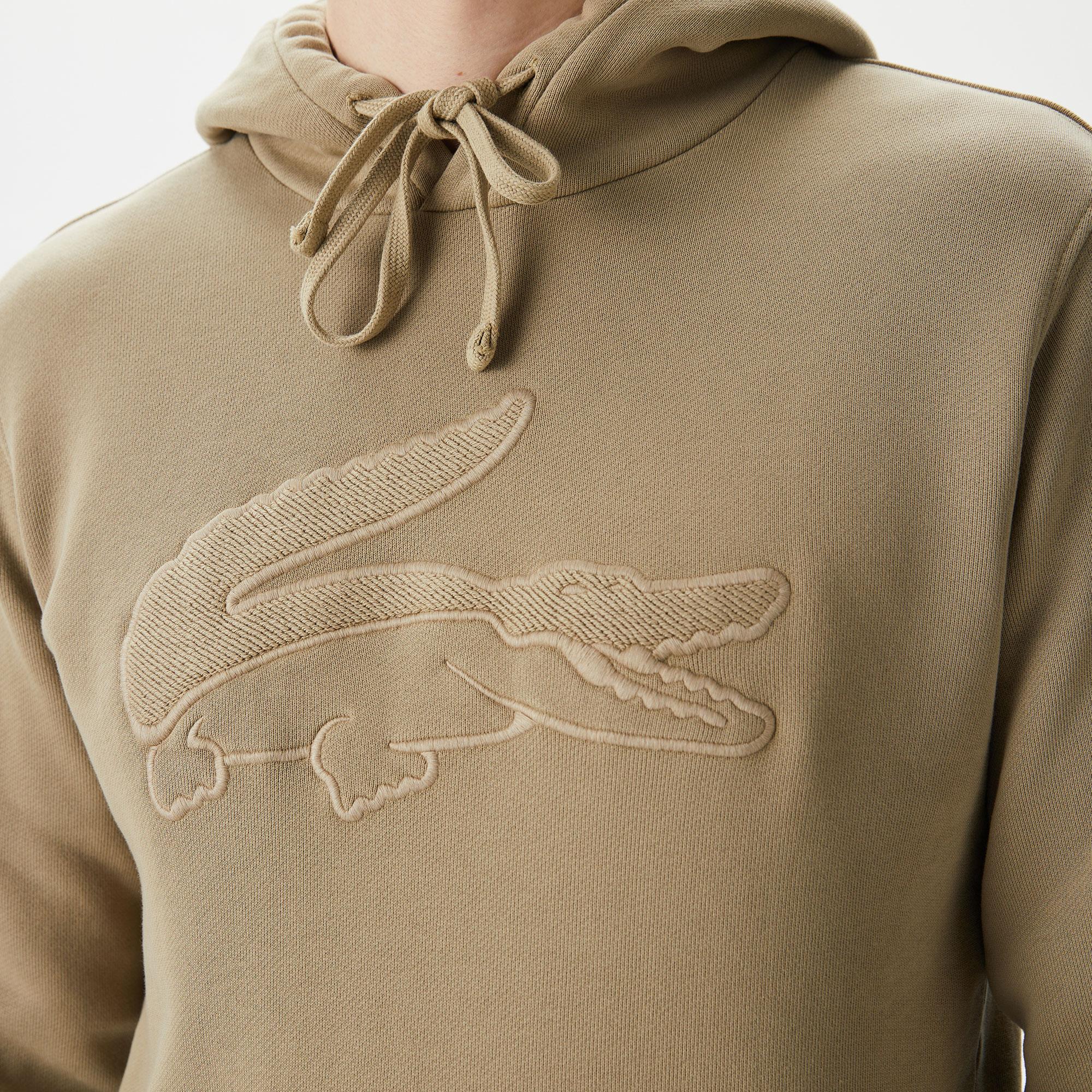 Erkek Relaxed Fit Kapüşonlu Baskılı Bej Sweatshirt