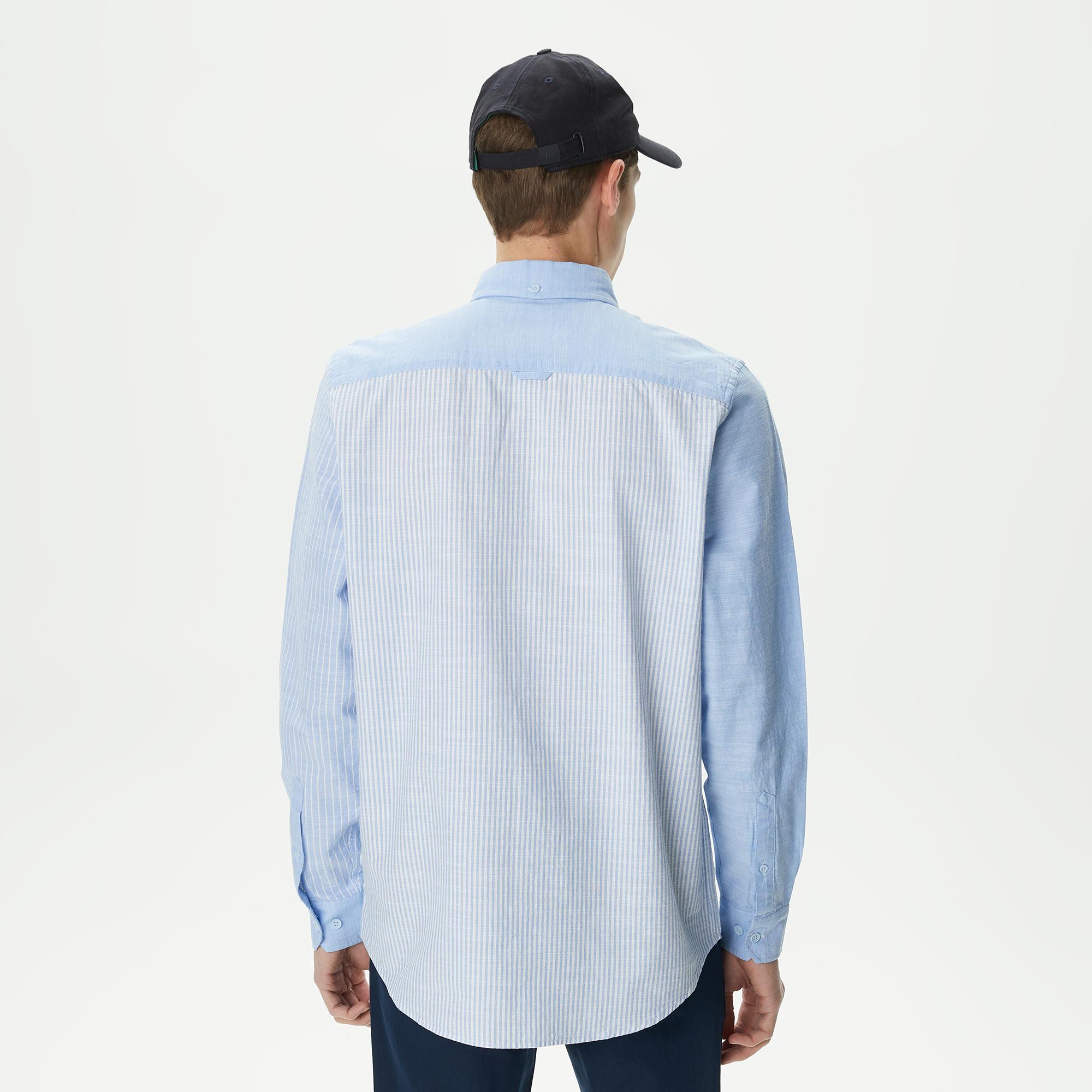 Erkek Regular Fit Çizgili Mavi Gömlek