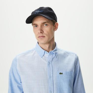  Erkek Regular Fit Çizgili Mavi Gömlek